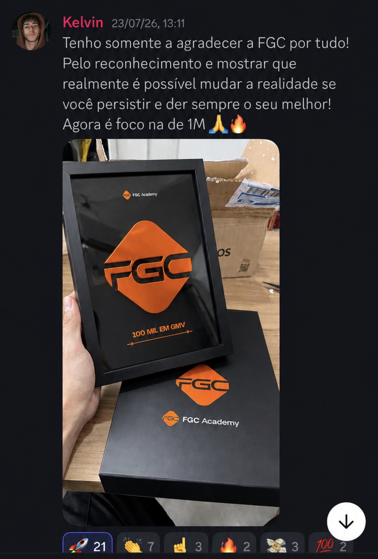 Resultado do aluno Kelvin na FGC Academy
