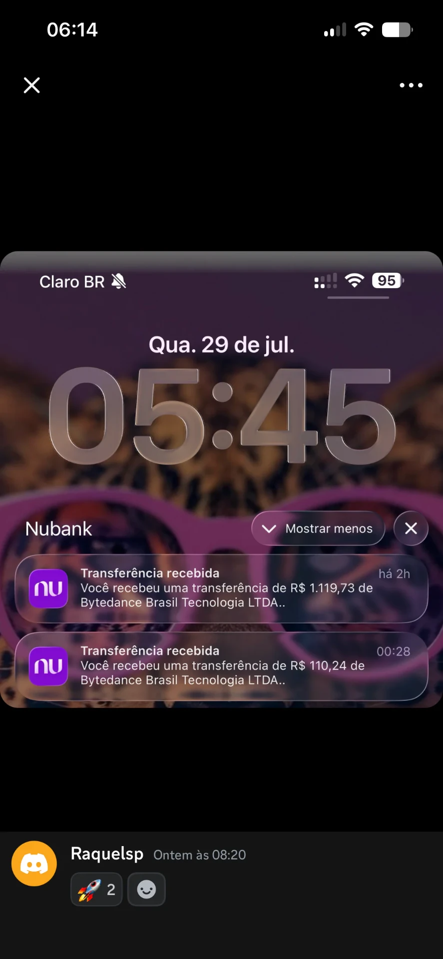 Notificações de transferências recebidas por aluno